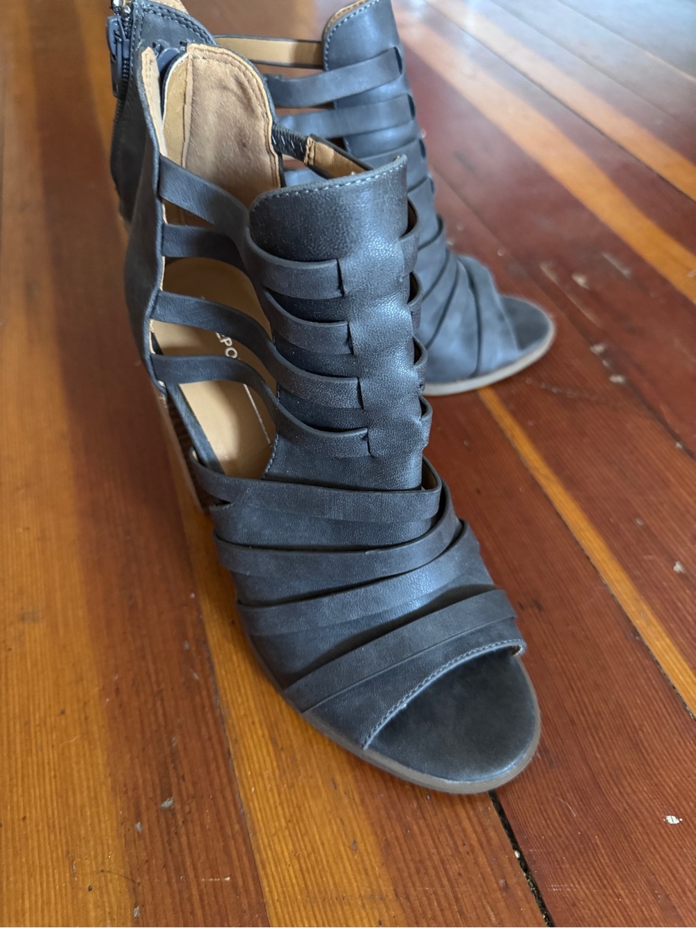 Report Gray Strappy Open-Toe Heeled Sandals